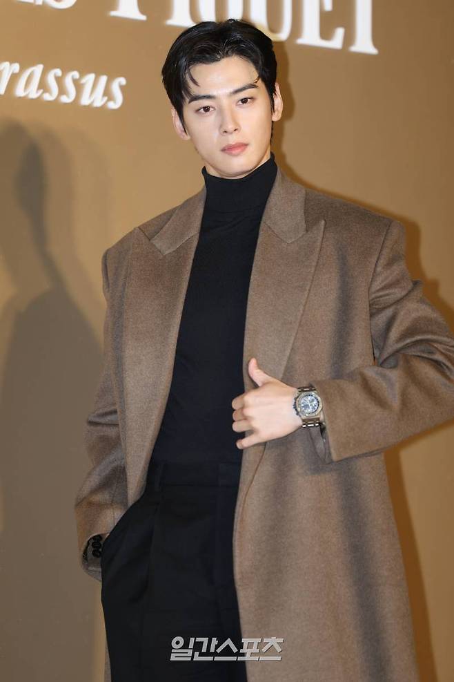 배우 차은우가 22일 오후 서울 성동구 성수동에서 열린 한 고급 워치 브랜드 포토월 행사에 참석해 포즈를 취하고 있다. 서병수 기자 qudtn@edaily.co.kr /2024.11.22/