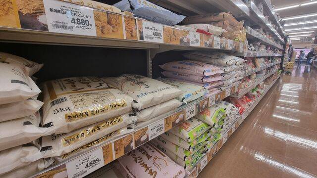 일본 도쿄에 있는 한 소매점에서 판매되고 있는 쌀. 1월 중순 기준으로 현지 쌀 소매가는 5㎏ 기준 4200엔대로 여전히 높은 수준을 유지하고 있다.