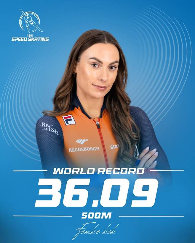 네덜란드 빙속 선수 펨케 콕이 17일 2025~26 ISU 스피드스케이팅 월드컵 1차 대회 여자 500m 2차 레이스서 36초09의 기록으로 우승했다. 콕은 이날 레이스로 12년 전 이상화의 세계 기록을 넘어섰다. 사진=ISU SNS