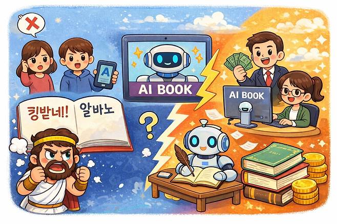 AI 출판을 둘러싼 상반된 입장. /챗GPT 제작