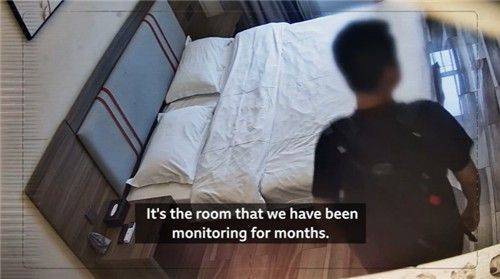 중국 호텔 객실 몰래카메라. 영국 BBC 캡처