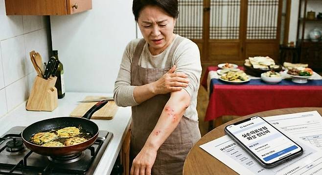 설 차례 음식을 하다가 화상을 입거나 연휴 기간 질병이 발생해 응급치료를 받은 경우 실손보험으로 보상을 받을 수도 있으니 꼼꼼히 챙겨보면 좋겠다. 사진=구글제미나이생성
