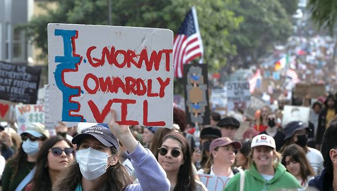 1월30일 수천 명의 시위대가 샌프란시스코 돌로레스 파크에서 열린 집회에 참가하고 있다. ⓒUPI 연합