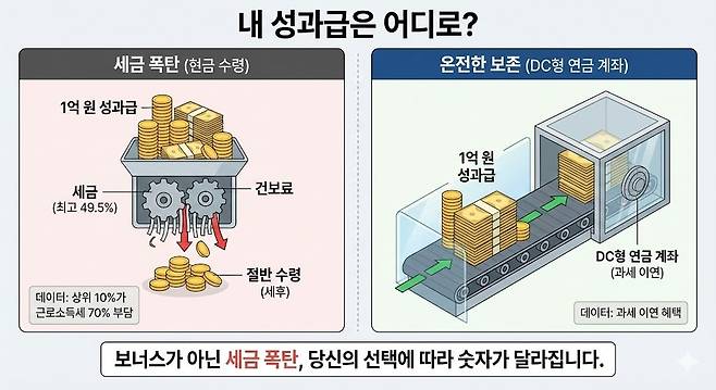 보너스가 아닌 세금 폭탄, 당신의 선택에 따라 숫자가 달라집니다. 제미나이 생성 그래픽