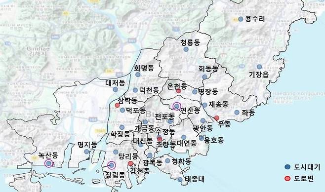 대기환경측정망 운영지점 위치.