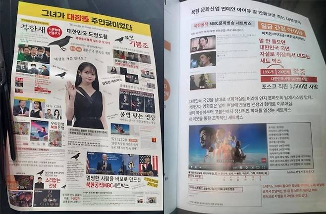 가수 아이유가 북한 간첩이자 대장동 비리 주인공이라는 내용이 담긴 유인물. /온라인 커뮤니티