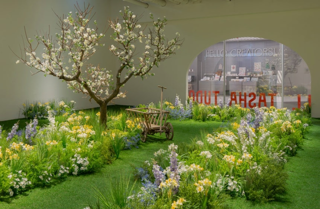 전시장 한켠에 재현한 타샤 튜더의 정원. 롯데뮤지엄 제공