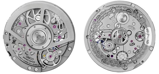 유니코 무브먼트의 모습. 크로노그래프 기능을 갖췄음에도 불구하고 두께 6.75㎜의 슬림한 구조를 구현했다. 사진 위블로
