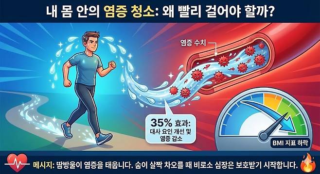 내 몸 안의 염증 청소: 왜 빨리 걸어야 할까? 제미나이 생성 그래픽
