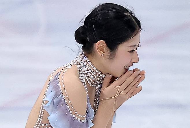 피겨 이해인이 17일(현지시간) 이탈리아 밀라노 아이스스케이팅 아레나에서 열린 2026 밀라노·코르티나담페초 동계올림픽 피겨 스케이팅 여자 싱글 쇼트 프로그램에서 연기를 마친 후 기뻐하고 있다. /사진=뉴스1