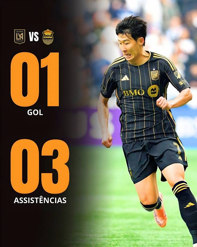 지난 18일 온두라스에서 열린 2026 북중미카리브축구연맹(CONCACAF) 챔피언스컵 1라운드 1차전 레알 에스파냐전에서 전반에만 1골 3도움을 기록한 로스앤젤레스(LA)FC 손흥민. /사진=ig스코어 캡처