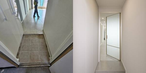 현관 시공 전과 후 모습. / 사진-디자인더라움 제공