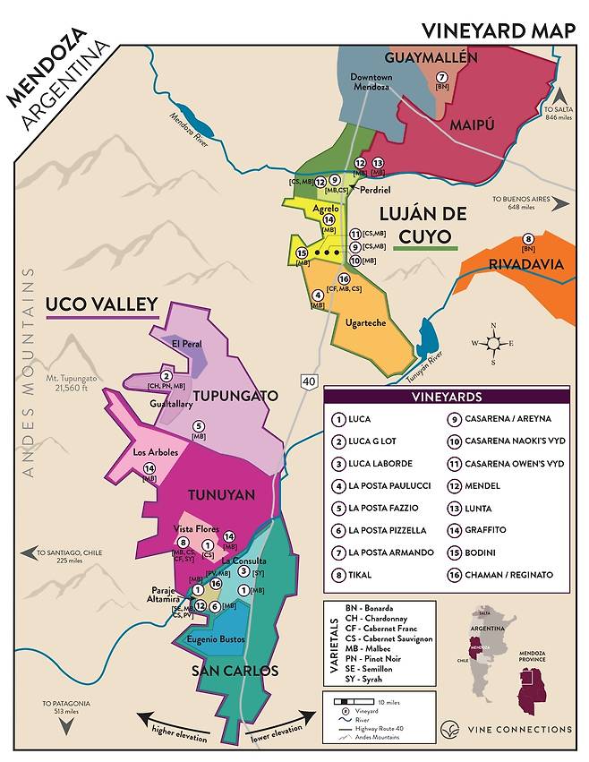 멘도사 주요 세부 산지. 바인 커넥션