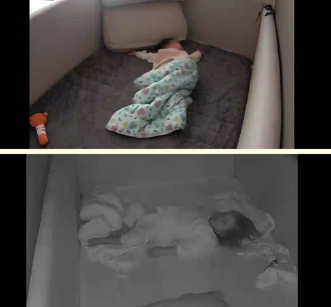 (위)1년 전 침대에서 잠든 딸의 모습과 (아래) 최근의 모습. 아이의 몸과 마음 모두 많이 컸다. 변치 않는 건 단 한 가지. 자는 모습이 항상 제일 예쁘다. /사진=최우영 기자