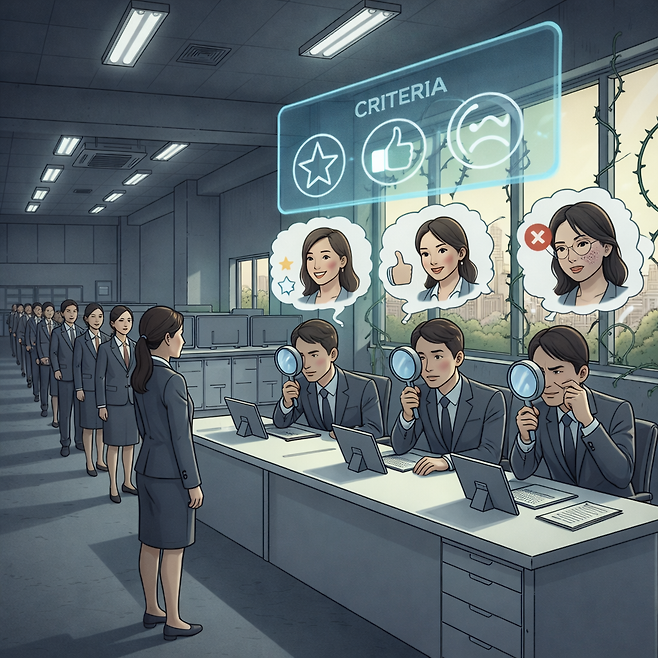 보건복지부 산하 최대 공공기관인 국민건강보험공단(건보공단)이 채용 과정에서 ‘용모(외모)’와 ‘도덕적 신념’ 등을 평가 기준으로 사용해 온 것으로 확인됐다. AI 생성 이미지