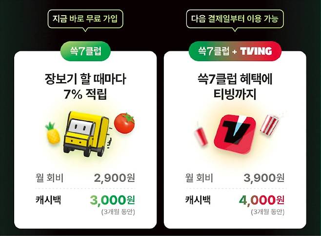 SSG닷컴이 자사 멤버십인 쓱세븐클럽과 티빙이 제휴한 새 요금제 출시를 기념해 다양한 할인혜택을 제공한다. /SSG닷컴 제공