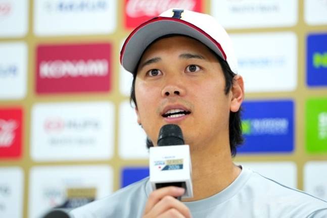 26일 기자회견을 갖고 있는 오타니 쇼헤이. /사진=일본 야구 대표팀 공식 홈페이지