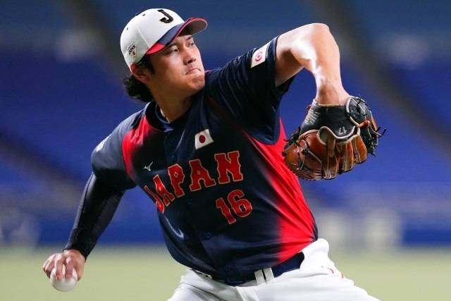 투구훈련을 하고 있는 오타니. /사진=일본 야구 대표팀 공식 홈페이지