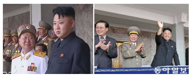 2014년 7월 27일 전승절 행사장에서 김정은을 쳐다보고 있는 최룡해. 불과 10개월 전 최룡해 옆엔 장성택도 있었지만, 그 사이 처형됐다. 동아일보 DB