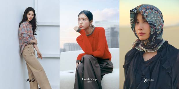봄·여름 시즌 브랜드별 대표 화보 (왼쪽부터) 더엣지, 셀렙샵 에디션, 지스튜디오. 사진제공=CJ온스타일