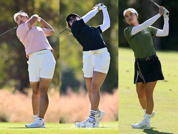 2026년 미국여자프로골프(LPGA) 투어 '아시안 스윙' HSBC 위민스 월드챔피언십 우승 경쟁에 뛰어들었던 유해란 프로, 교포 선수 오스턴 김(미국), 이민지(호주). 사진제공=ⓒAFPBBNews = News1 (사진을 무단으로 사용하지 마십시오.)