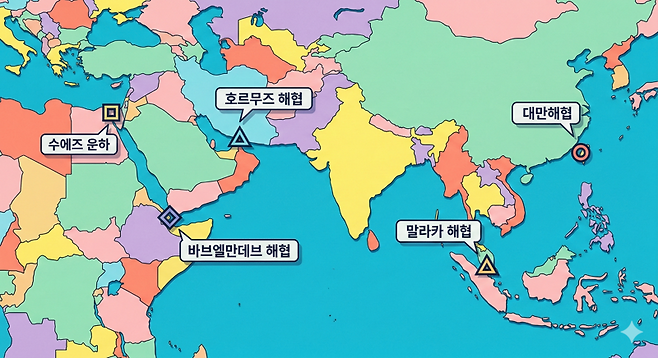 세계 5대 해상 초크포인트. 제미나이 제공