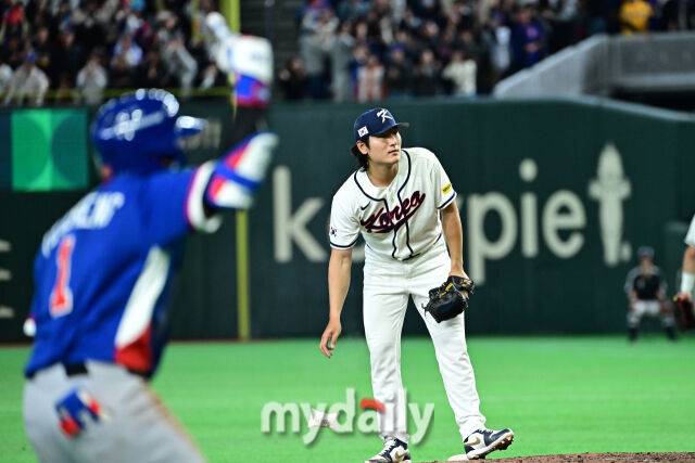8일 일본 도쿄돔에서 열린 2026 월드 베이스볼 클래식(WBC) 조별리그 한국-대만 경기. 곽빈이 6회 대만 첫 타자 정쭝저에게 역전 솔로포 맞았다./도쿄(일본)=한혁승 기자