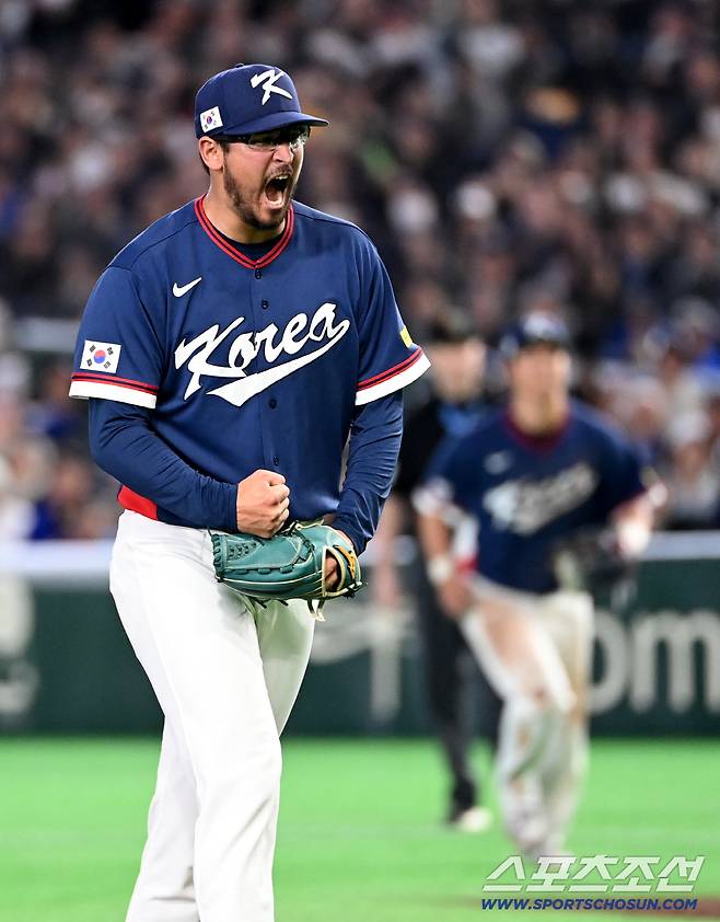 9일 일본 도쿄돔에서 열린 WBC(월드베이스볼클래식) 한국과 호주의 경기, 7회말 2사 3루 더닝이 호주 윙그로브를 삼진처리하며 이닝을 끝낸 뒤 환호하고 있다. 도쿄(일본)=허상욱 기자wook@sportschosun.com/2026.03.09/