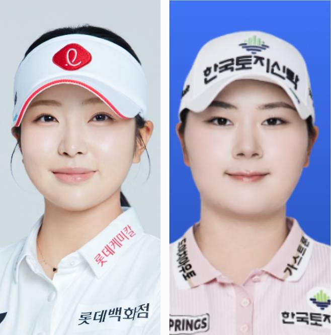 2026년 KLPGA 투어가 12일 개막하는 리쥬란 챔피언십을 시작으로 8개월간의 대장정에 돌입한다. 올 시즌 ‘절대 강자’ 자리를 노리는 지난 시즌 대상 수상자 유현조(왼쪽)와 상금 1위 홍정민. 사진제공 | 롯데·한국토지신탁