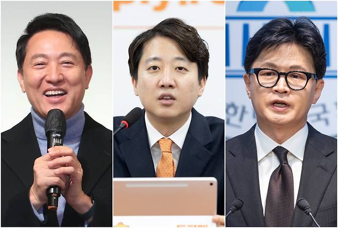 오세훈 서울시장(왼쪽부터), 이준석 개혁신당 대표, 한동훈 국민의힘 전대표./ 뉴스1