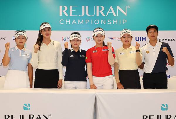한국여자프로골프(KLPGA) 투어 2026시즌 첫 대회인 '신설 대회' 리쥬란 챔피언십에 출전하는 리슈잉(중국), 에리카 윤 스미스(미국), 노승희, 박현경, 조혜림 프로, 나타크리타 웡타위랍(태국). 사진제공=KLPGA (사진을 무단으로 사용하지 마십시오.)
