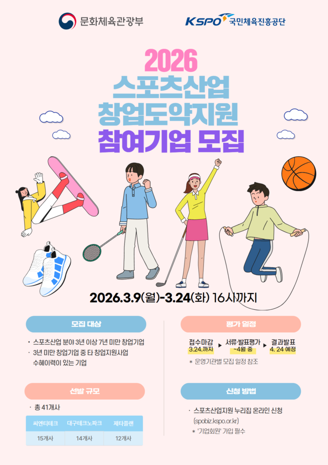 대구테크노파크는 오는 24일까지 '2026년 스포츠산업 창업도약 지원사업'에 참여할 창업기업을 모집한다. 대구테크노파크 제공