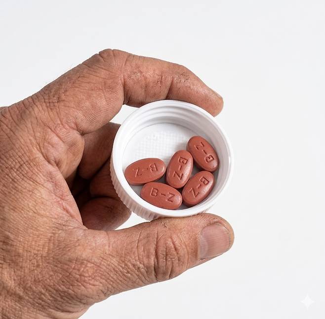 비맥스제트정 100정 박스와 알약을 책상 위에 놓은 실제 제품 사진