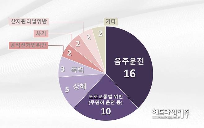 제주도의원 예비후보들의 전과이력 유형. (그래픽=원성심 기자)