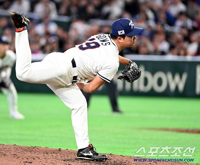 8일 일본 도쿄돔에서 열린 WBC(월드베이스볼클래식) 한국과 대만의 경기, 9회초 고우석이 역투하고 있다. 도쿄(일본)=허상욱 기자wook@sportschosun.com/2026.03.08/