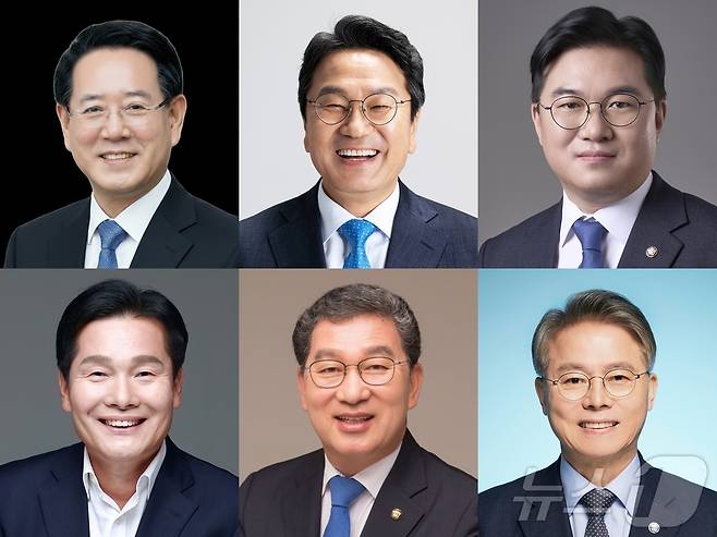 더불어민주당 전남광주통합특별시장 후보군들. 사진은 윗줄 왼쪽부터 기호순 1번 김영록 , 2번 강기정, 3번 정준호, 4번 주철현, 5번 신정훈, 6번 민형배 후보. 2026.3.16 ⓒ 뉴스1