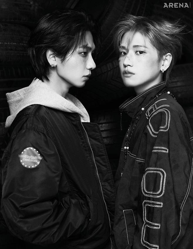 명재현이 착용한 할리 오리지널 MA-1 재킷·스컬윙 후드 집업 모두 할리데이비슨 컬렉션스 제품. 리우가 착용한 마블 모터사이클 스포츠 재킷 할리데이비슨 컬렉션스 제품.