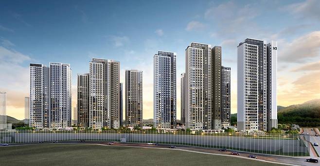 충남 아산시에 들어서는 ‘아산탕정자이 메트로시티’ 투시도. 다양한 편의시설과 교육환경을 갖춘 불당지구와 가깝다. GS건설 제공