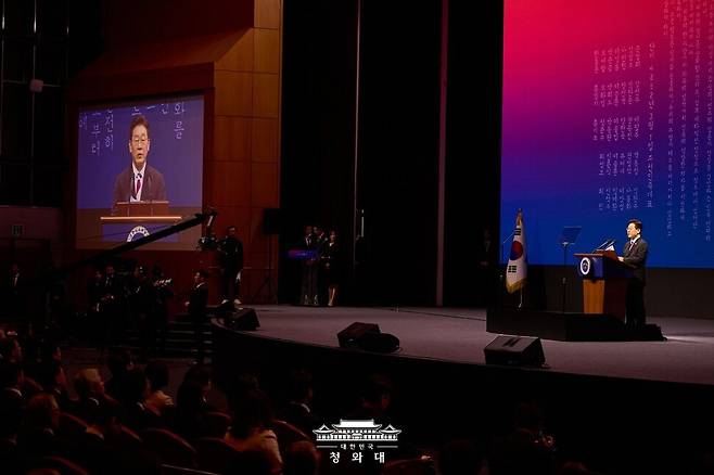 이재명 대통령이 2026년 3월 1일 3.1절 기념식에서 연설하고 있다. 사진 출처: 청와대 누리집