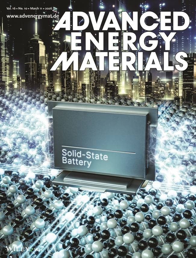 ▲ 에너지·소재 분야 국제학술지 Advanced Energy Materials 3월호 표지에 게재된 국립금오공과대학교 박철민 교수 연구팀의 '전고체전지용 고성능 리튬 화합물 음극재 개발' 논문 표지. 금오공대