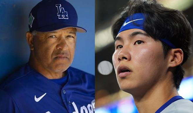 LA 다저스 로버츠 감독(왼쪽)과 김혜성.