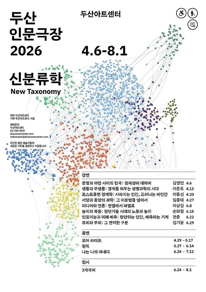 두산아트센터가 선보이는 2026년 종합 인문 예술 프로그램 ‘두산 인문극장 2026 신분류학(New Taxonomy)’의 포스터. 두산아트센터