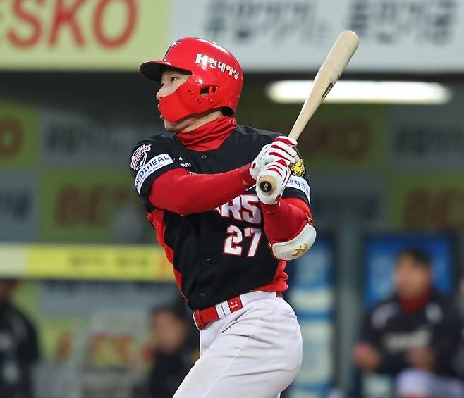 KIA 김호령이 23일 대구삼성라이온즈파크에서 열린 2026 KBO리그 시범경기 삼성과 경기에서 안타를 치고 있다. 사진 | KIA 타이거즈