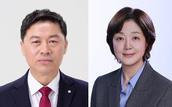 류재철(왼쪽) LG전자 최고경영자(CEO)와 강수진 신임 이사회 의장. LG전자