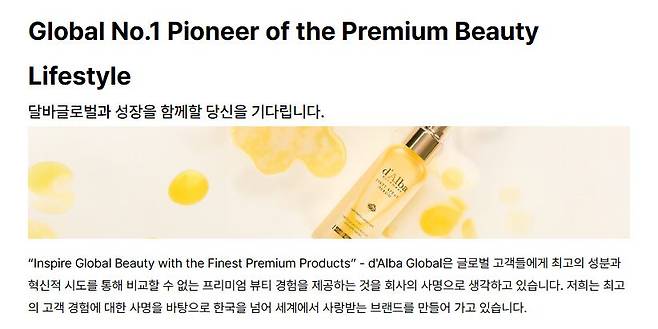 달바글로벌 채용 공고에 있는 기업 설명 문구. /달바글로벌 채용 홈페이지 캡처