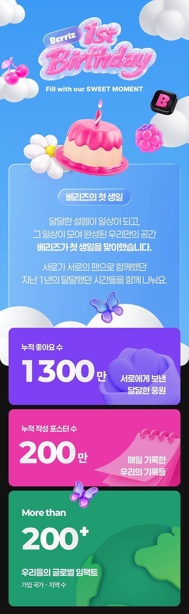 베리즈 론칭 1주년. 카카오엔터 제공