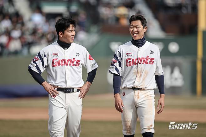 김민성(왼쪽)과 박승욱. 사진=롯데 자이언츠