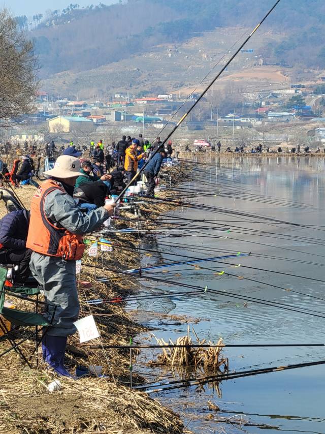 28일 충남 예산군 광시면 장전리 일원에서 열린 '제21회 예산군수배 예당전국낚시대회'에서 전국 각지에서 모인 조사들이 짜릿한 '손맛' 대결을 펼치고 있다. 사진=조길상 기자