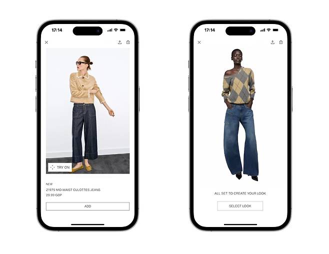 자라닷컴 앱의 가상 피팅 서비스 ‘트라이온(Try-On)’ 구동 화면. /인디텍스