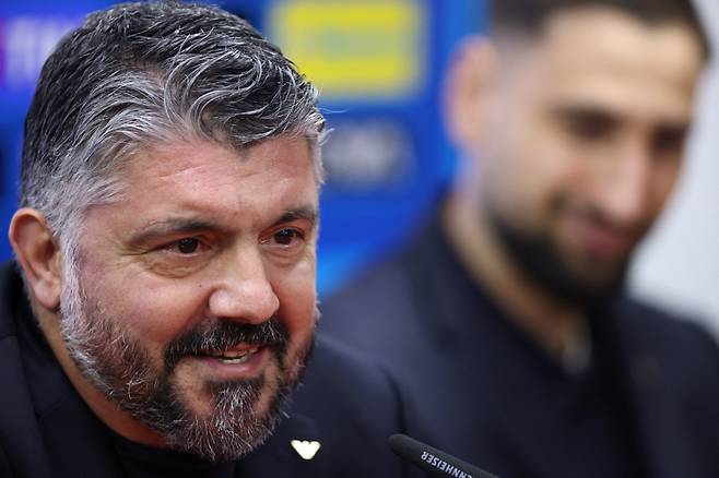 Soccer Football - FIFA World Cup - UEFA Qualifiers - Italy Pitch Walk-around and Press Conference - Bilino Polje Stadium, Zenica, Bosnia and Herzegovina - March 30, 2026 Italy coach Gennaro Gattuso during press conference REUTERS/Amel Emric<저작권자(c) 연합뉴스, 무단 전재-재배포, AI 학습 및 활용 금지>